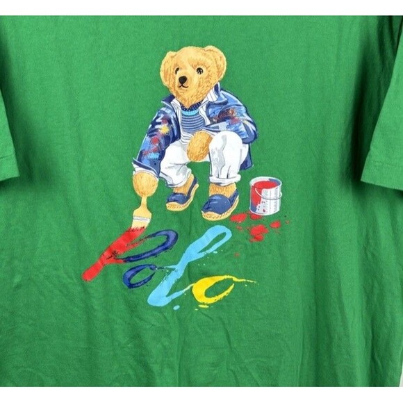 Polo Ralph Lauren Men's Green Polo Bear Graphic Crew-Neck T-Shirt XLT Tall Paint - Picture 4 of 6